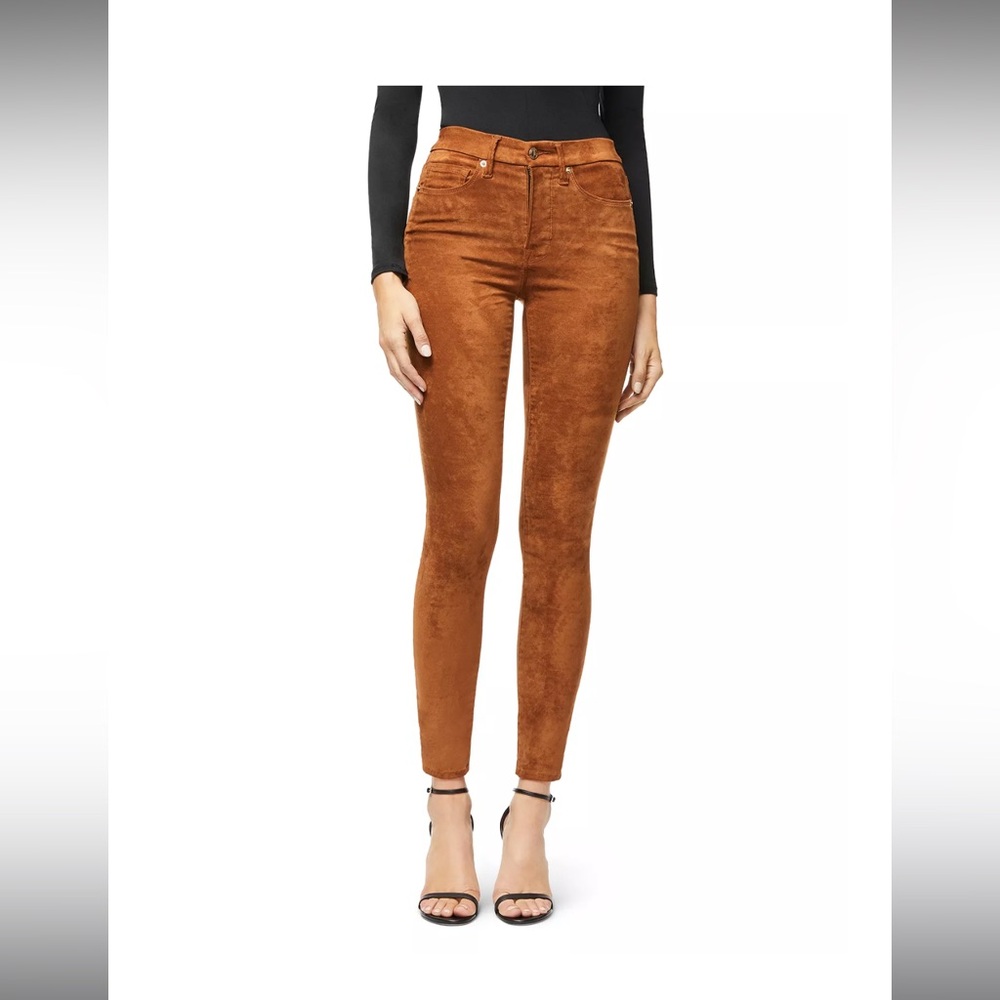 Good American Faux Suede Leather Tobacco Pants 12 High Rise Straight